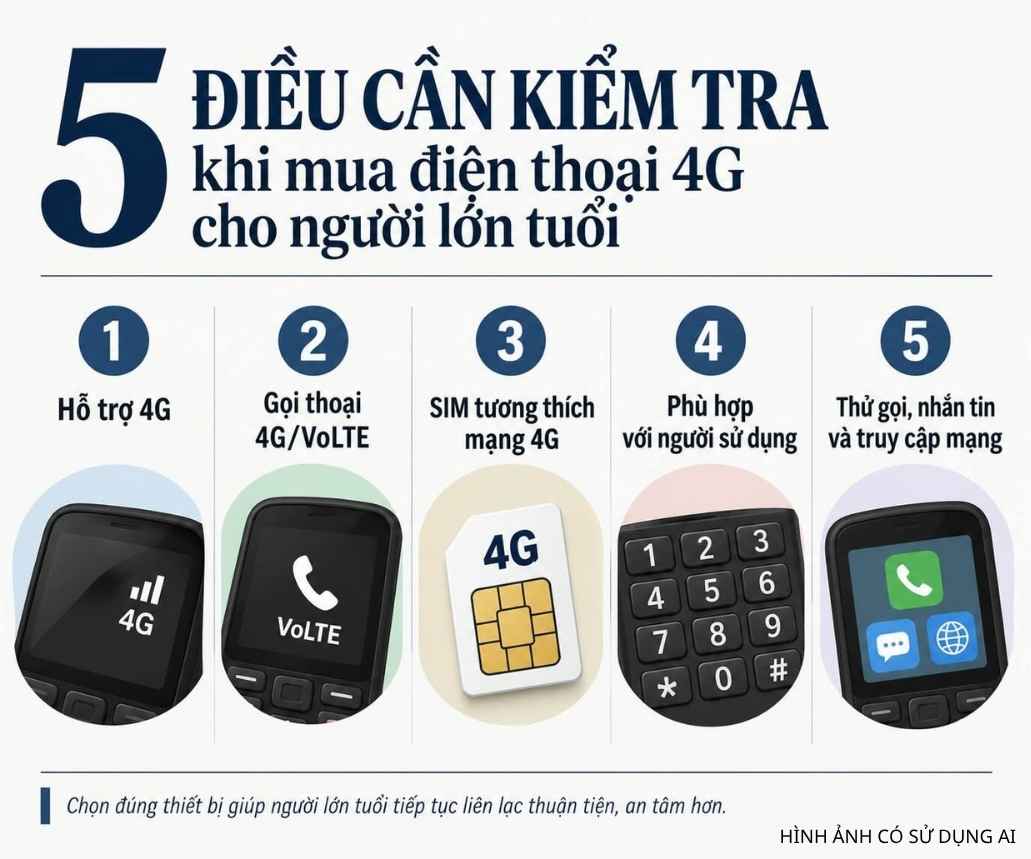Những điều cần kiểm tra khi lựa chọn điện thoại 4G. Đồ họa: AI