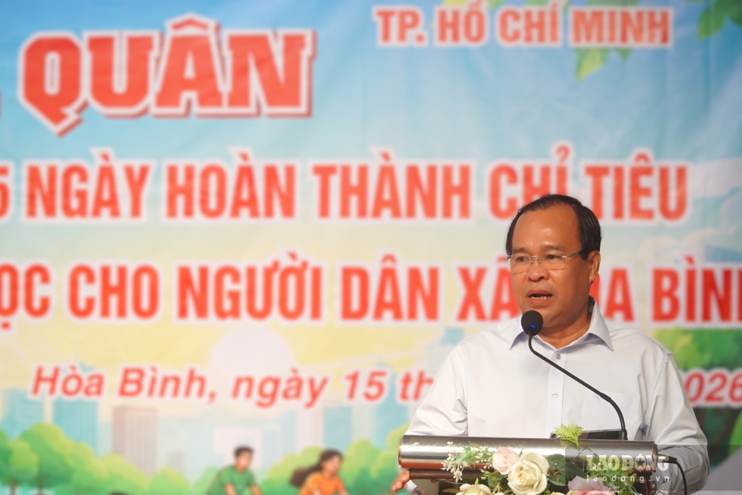 Phó chủ tịch UBND tỉnh Cà Mau Nguyễn Minh Luân phát biểu tại buổi lễ phát động (ảnh chụp ngày 15.9.2026). Ảnh: Nhật Hồ.