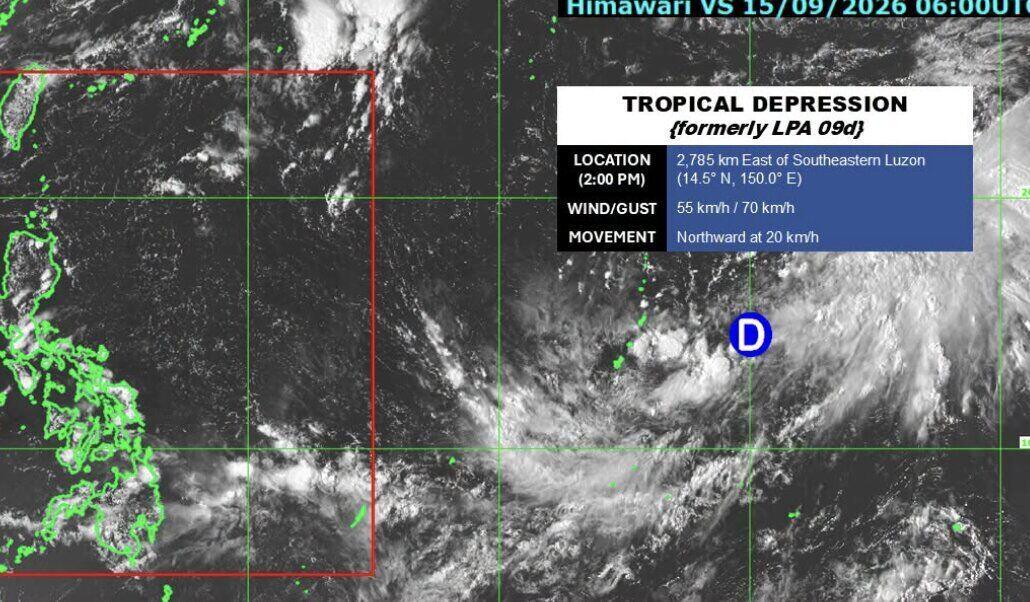 Location and intensity of tropical depression LPA 09d, recorded at 2:00 PM on September 15 (Philippines time). Photo: PAGASA
