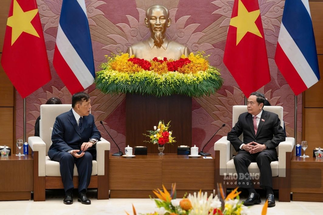 Ủy viên Bộ Chính trị, Chủ tịch Quốc hội Trần Thanh Mẫn hội kiến Nhà vua Thái Lan Maha Vajiralongkorn Phra Vajiraklaochaoyuhua và Hoàng hậu. Ảnh: Hải Nguyễn