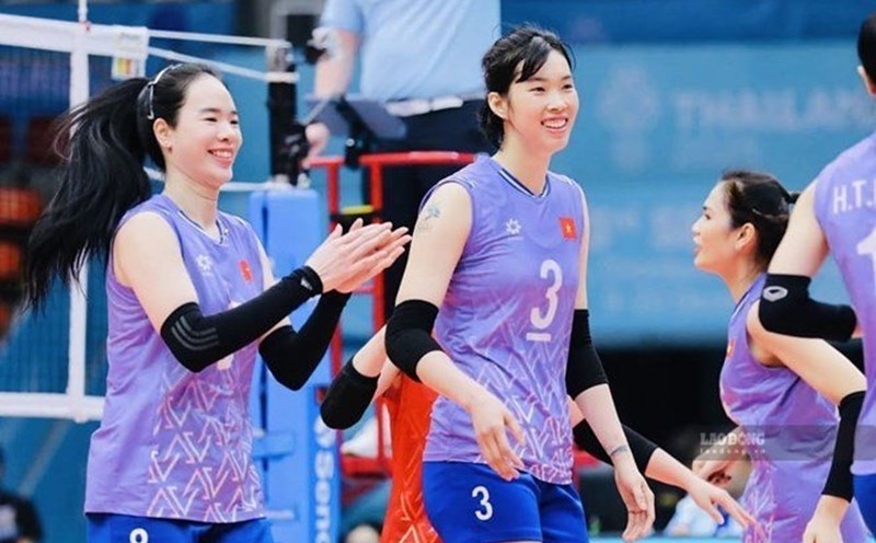 Tuyển bóng chuyền nữ Việt Nam gặp Qatar tại ASIAD 20 (hình ảnh tại AVC Cup 2025). Ảnh: VFV