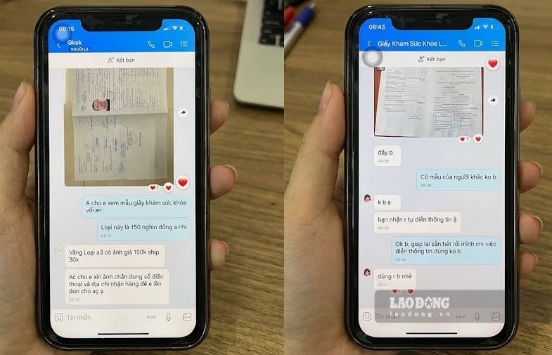 Người mua chỉ cần cung cấp ảnh nếu mua loại giấy có sẵn ảnh. Tờ giấy sau đó sẽ được giao đã có dấu đỏ, dấu giáp lai, chữ ký mà không cần đến khám trực tiếp. Ảnh: Quang Minh.