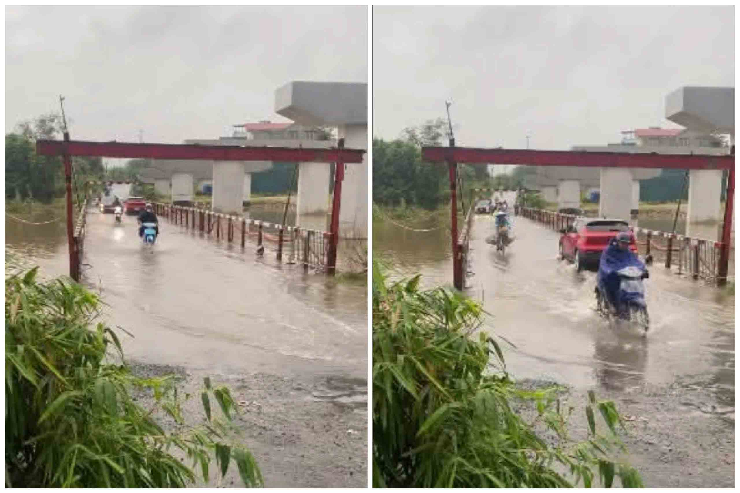 Day River water rises and overflows bridge 72. Photo: Hung Dao Commune General Service Center