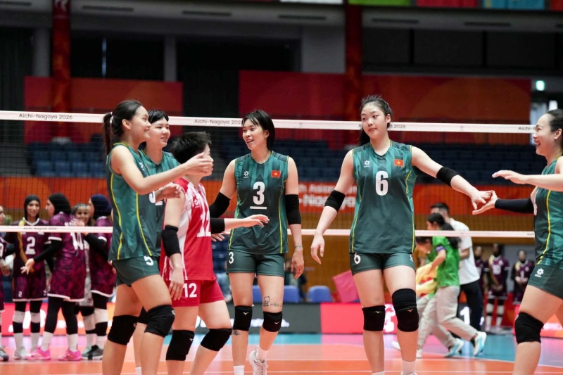 Tuyển bóng chuyền nữ Việt Nam khởi đầu thuận lợi tại ASIAD 20. Ảnh: VFV