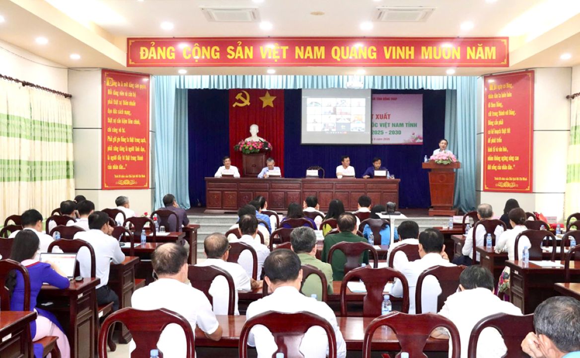 Quang cảnh hội nghị hiệp thương cử bà  Bà Lưu Thị Thanh Loan giữ chức Phó Chủ tịch Ủy ban Mặt trận Tổ quốc Việt Nam tỉnh khóa I, nhiệm kỳ 2025 - 2030. Ảnh: Dongthap.gov.vn