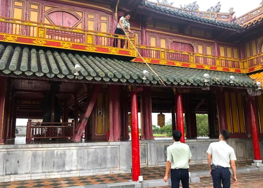 On September 12, 2026, the Ngu Phung tower relic was reinforced with cables to respond to natural disasters. Photo: Hue Ancient Citadel Relic Preservation Center