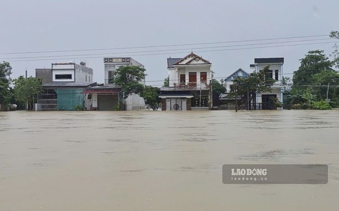 After heavy rain, the Buoi River water rose, hundreds of households in Thanh Vinh, Kim Tan, Thach Binh communes (Thanh Hoa province) were deeply flooded. Photo: Quach Du (taken on September 16, 2026)