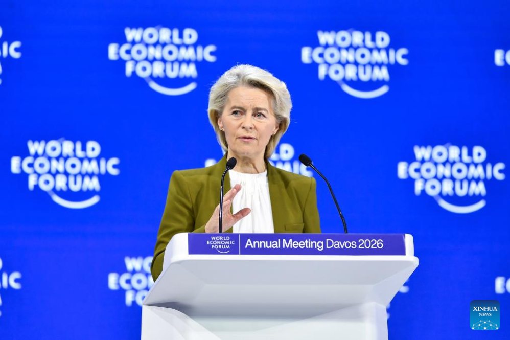 European Commission President Ursula von der Leyen on January 20, 2026. The EU spokeswoman issued a statement when Mr. Trump threatened to impose sanctions after Ms. Ursula von der Leyen's proposal on Canada's association membership. Photo: Xinhua