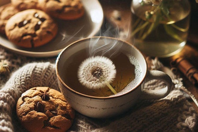 Dandelion tea contains some plant compounds that help support lowering uric acid. Graphic photo: Created by AI.