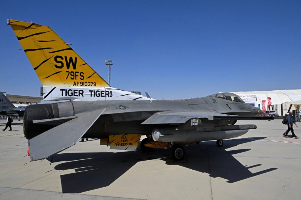 US Air Force F-16 aircraft on the opening day of the second El Alamein International Airshow in Egypt, taking place in Alamein on September 8, 2026. Photo: AFP