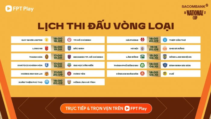 Lịch thi đấu vòng loại Cúp Quốc gia 2026-2027. Ảnh: FPT Play