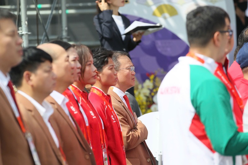 Đoàn thể thao Việt Nam tại Lễ thượng cờ ASIAD 20. Ảnh: Bùi Lượng