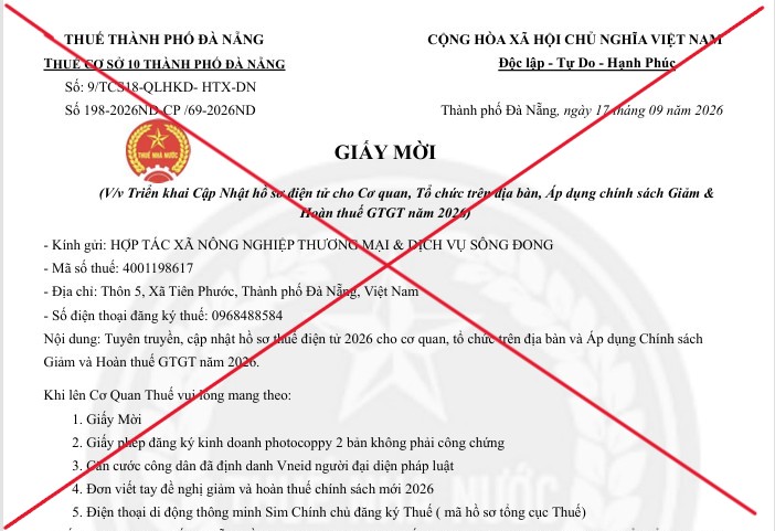 Kẻ xấu giả giấy mời của Thuế Đà Nẵng, dụ doanh nghiệp cài app để chiếm đoạt tiền. Ảnh: Hoàng Bin