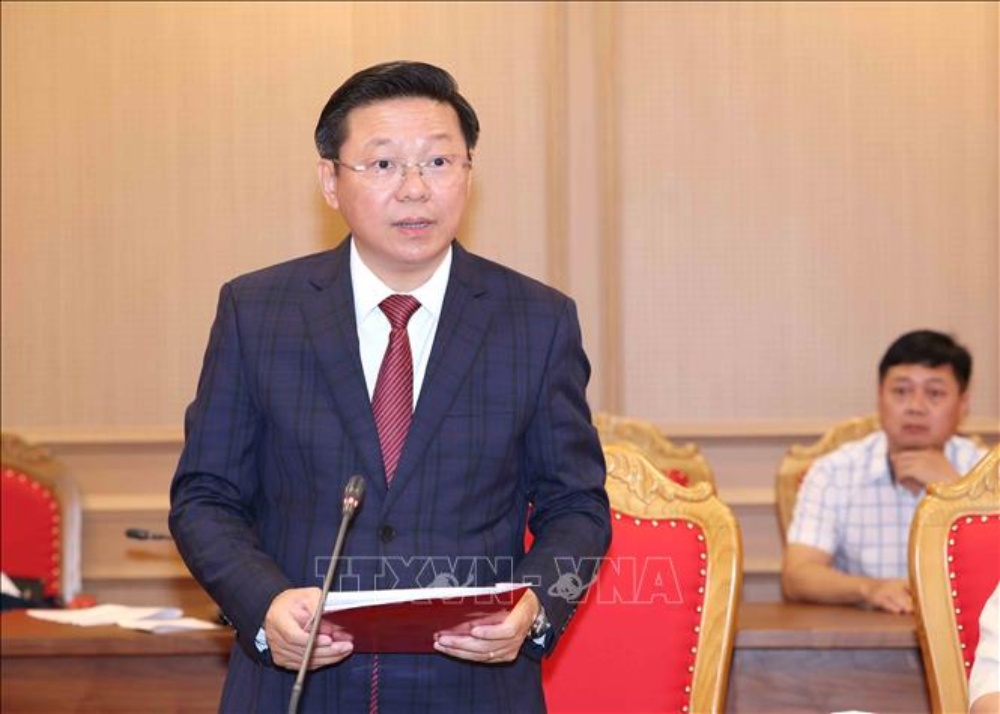 Ông Trần Thanh Lâm - Ủy viên Trung ương Đảng, Phó Trưởng Ban Thường trực Ban Tuyên giáo Trung ương, Bí thư Đảng ủy cơ quan Ban Tuyên giáo Trung ương nhiệm kỳ 2025-2030 phát biểu nhận nhiệm vụ. Ảnh: TTXVN