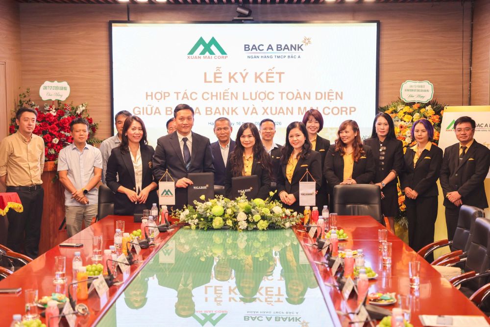 Nghi lễ ký kết Thoả thuận Hợp tác chiến lược toàn diện giữa Bac A Bank và Xuân Mai Corp. Ảnh: Bac A Bank