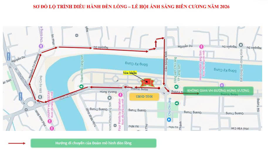 Lộ trình diễu hành đèn lồng trong khuôn khổ Lễ hội Ánh sáng biên cương. Ảnh: Sở VHTTDL tỉnh Lạng Sơn