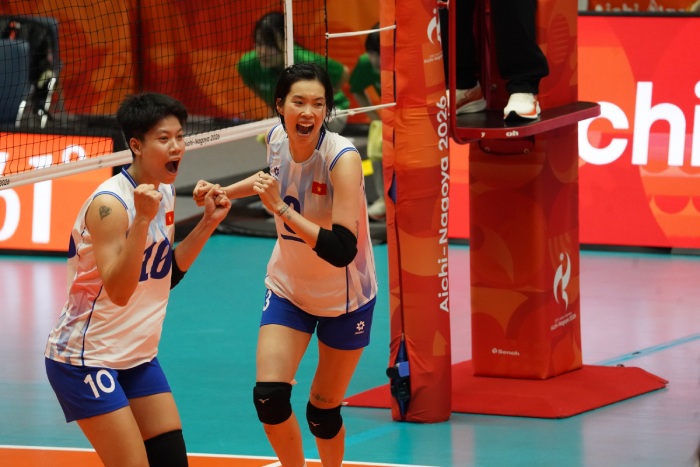 Vietnamese women's volleyball team in the match against South Korea at ASIAD 20. Photo: VFV
