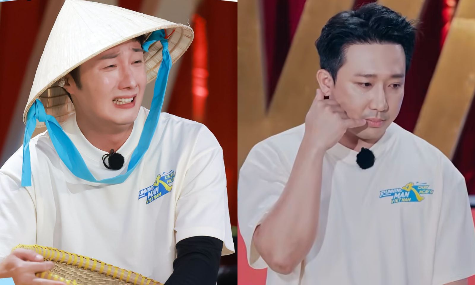 Jung Il Woo và Trấn Thành trong phần thử thách khóc trong 2 phút. Ảnh: Forest Studio