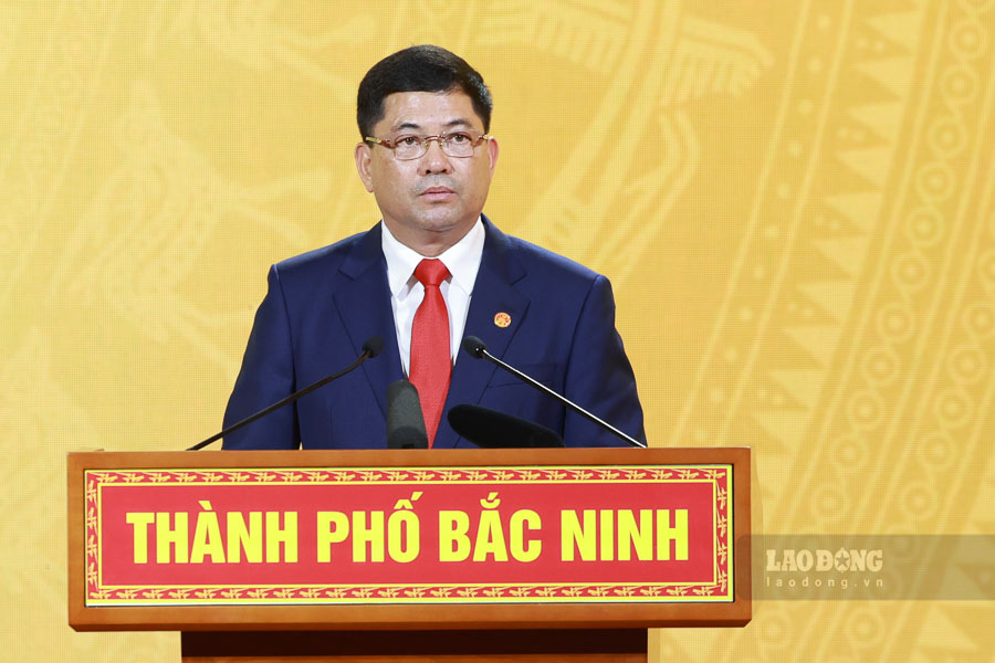 Bí thư Tỉnh ủy Bắc Ninh Nguyễn Hồng Thái phát biểu tại buổi Lễ. Ảnh: Hải Nguyễn