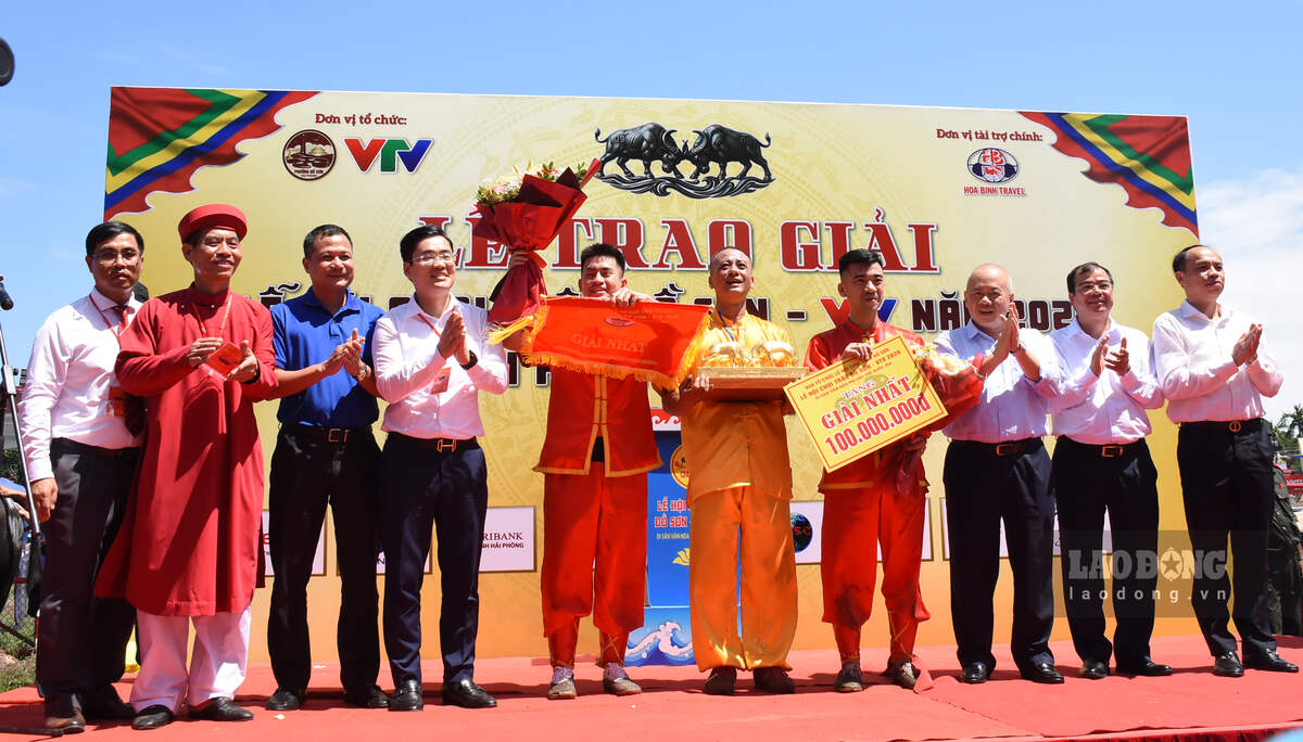 Ông trâu số 15 giành giải Nhất tại Lễ hội Chọi trâu truyền thống Đồ Sơn - VTV năm 2026. Ảnh: Nguyễn Huệ.