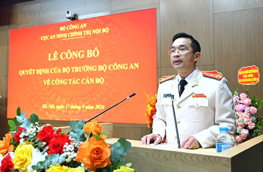 Đại tá Nguyễn Đại Đồng phát biểu sau khi nhận quyết định bổ nhiệm. Ảnh: Bộ Công an