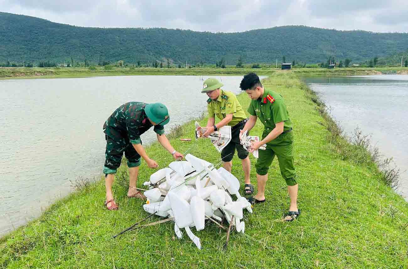 Tiêu hủy cò giả ở phường Hoành Sơn. Ảnh: Công an phường Hoành Sơn.