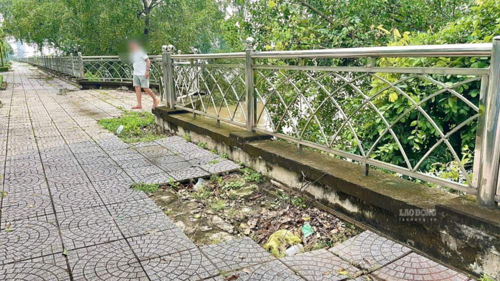Mặt bờ kè sông Cổ Chiên bị nứt, sụt lún tại nhiều vị trí qua phường Tân Ngãi. Ảnh chụp ngày 19.9.2026, tại Bờ kè sông Cổ Chiên qua phường Tân Ngãi. Ảnh: Hoàng Lộc