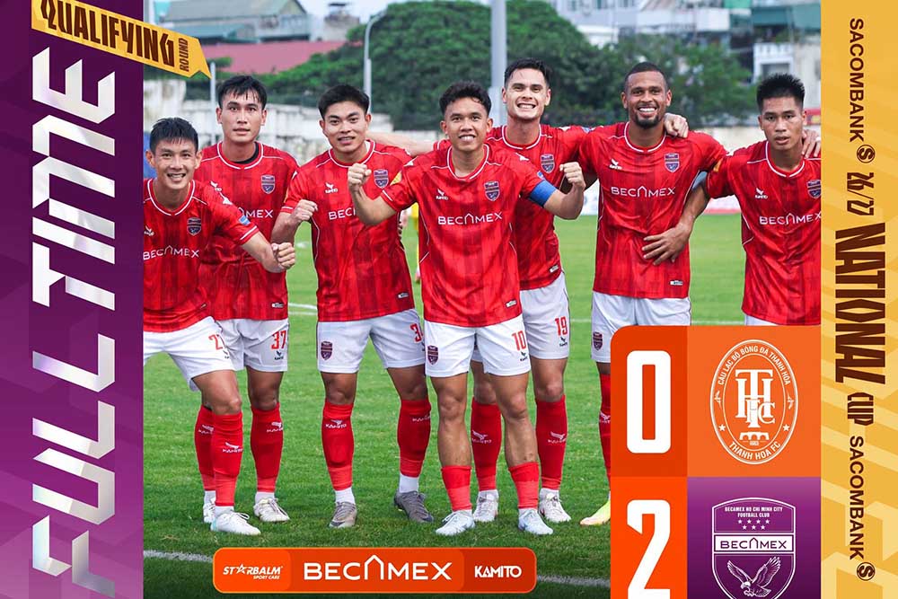 Becamex TPHCM se qualifie pour la suite de la Coupe nationale après sa victoire contre Thanh Hóa. Photo: Club Becamex TPHCM