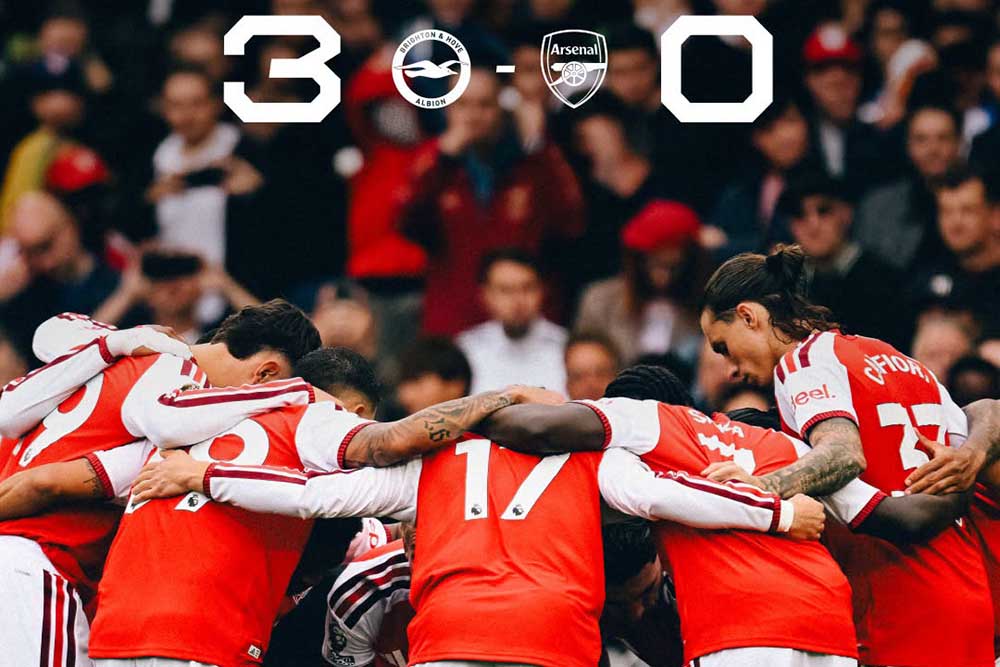 Arsenal suffers their first Premier League defeat this season after losing to Brighton 0-3. Photo: Arsenal FC