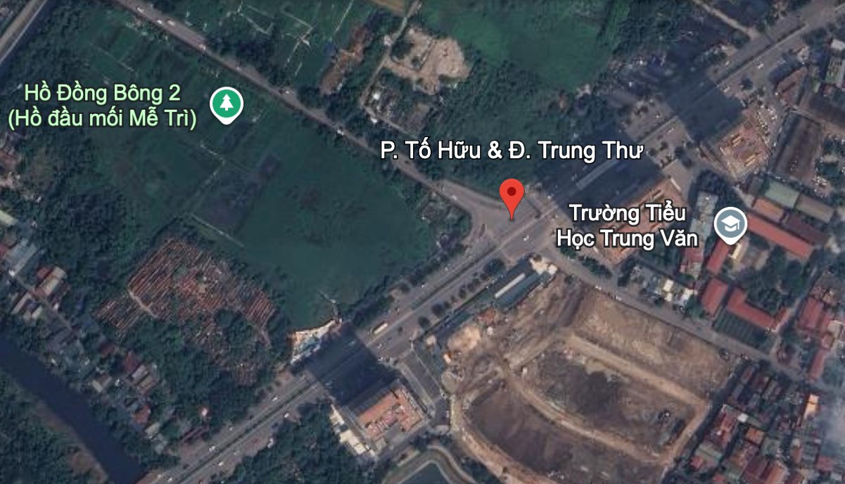 Điều chỉnh tổ chức giao thông tại nút Tố Hữu - Trung Thư (phường Đại Mỗ, Hà Nội). Ảnh: Google Earth