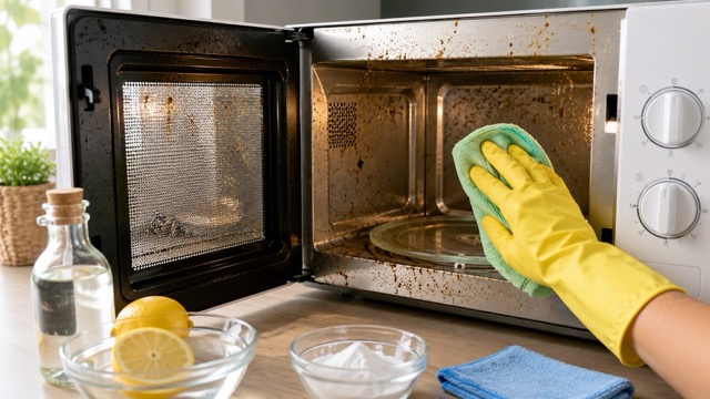Many families often forget to clean their microwave ovens after a long time of use. Photos using AI