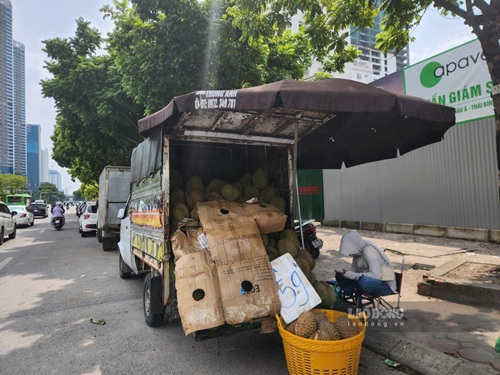“Quầy hàng di động” trên xe tải gây ảnh hưởng trật tự đô thị ở một số tuyến phố Hà Nội. Ảnh: Minh Hạnh 