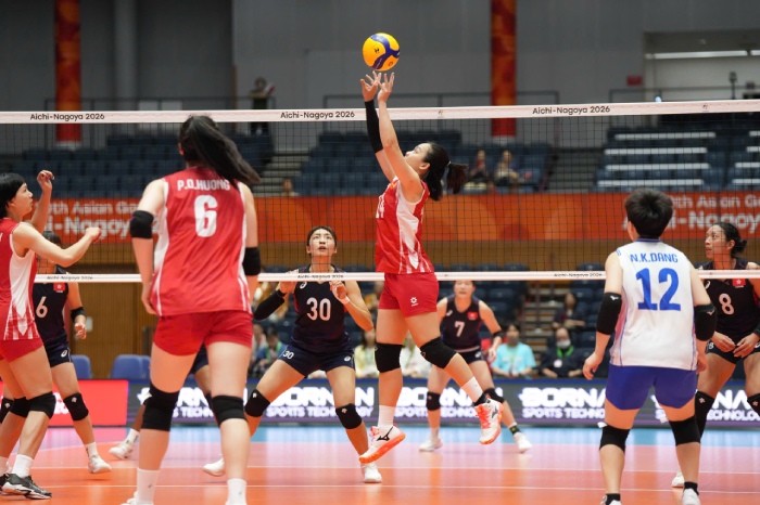 Vietnamese women's volleyball team meets China in the quarterfinals of ASIAD 20 (image from the group stage of ASIAD 20). Photo: VFV