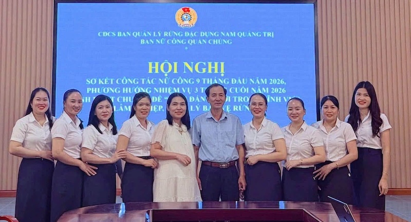 The grassroots trade union of the Nam Quang Special-Use Forest Management Board promotes the spirit of responsibility, contributing to the effective implementation of forest management and protection tasks. Photo: Management Board of Nam Quang Special-Use Forest