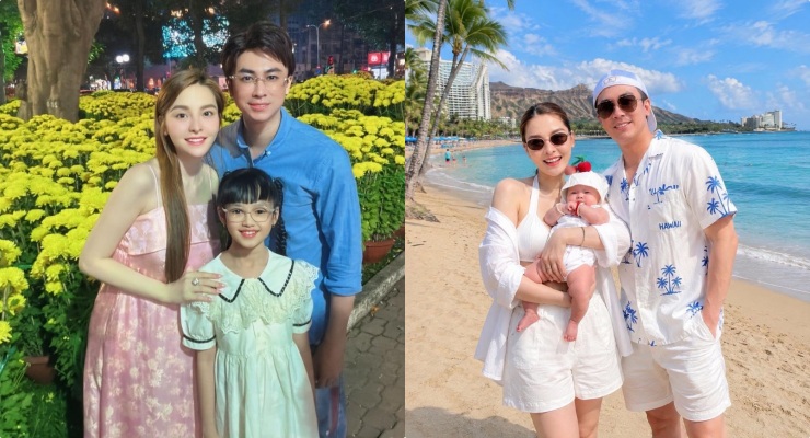 Ho Viet Trung is happy with his wife and children. Photo: Artist provided