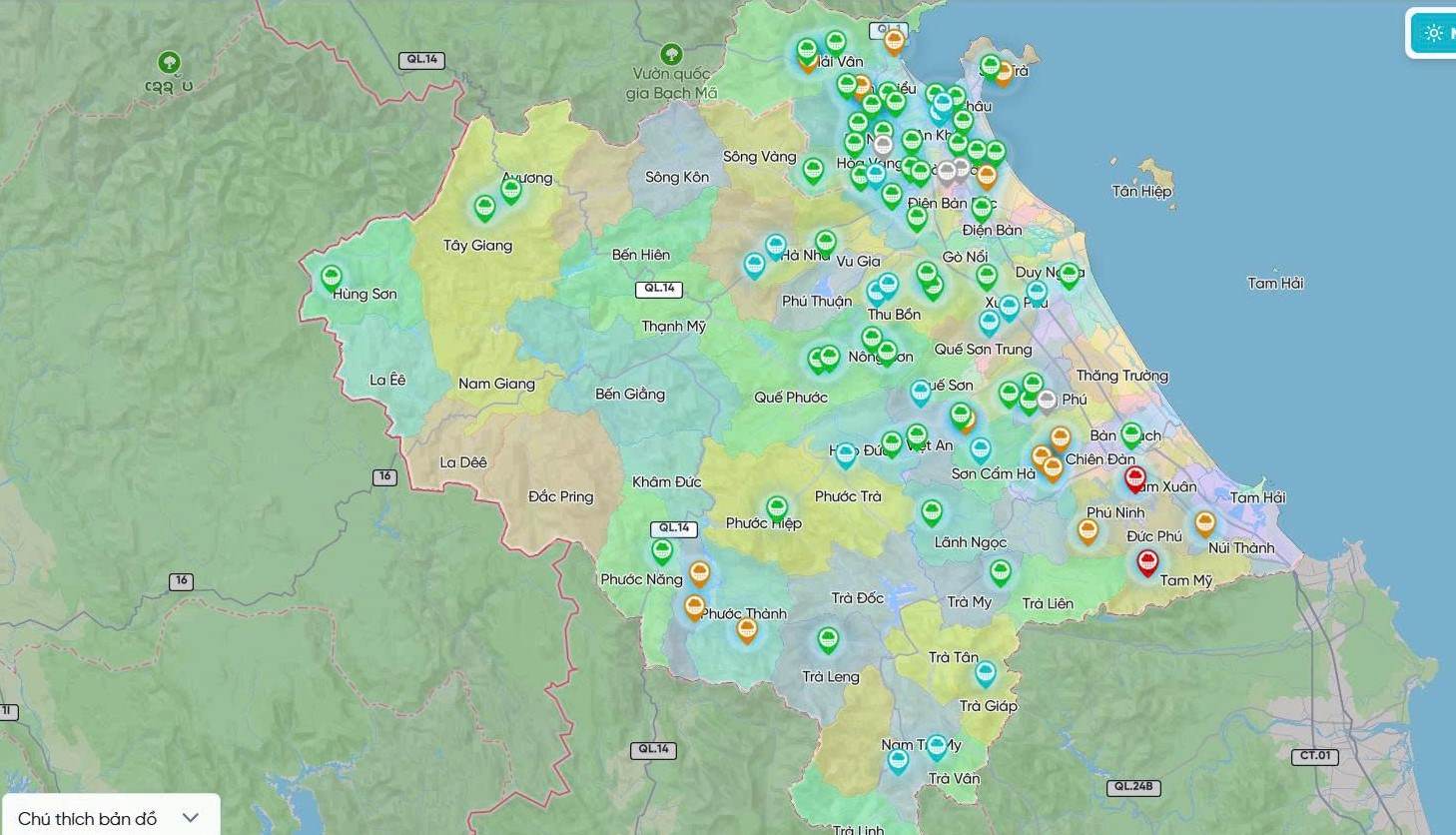 Warning map for flood-prone areas in Da Nang area on September 21. Photo: Capture of flood map of Da Nang City