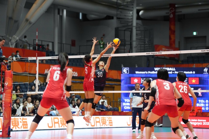 Tuyển bóng chuyền nữ Việt Nam thua Indonesia ở ASIAD 20 (hình ảnh tại vòng bảng ASIAD 20). Ảnh: VFV