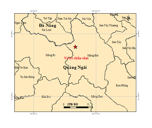 Earthquake epicenter map occurring in Mang But commune, Quang Ngai province. Photo: Institute of Earth Sciences