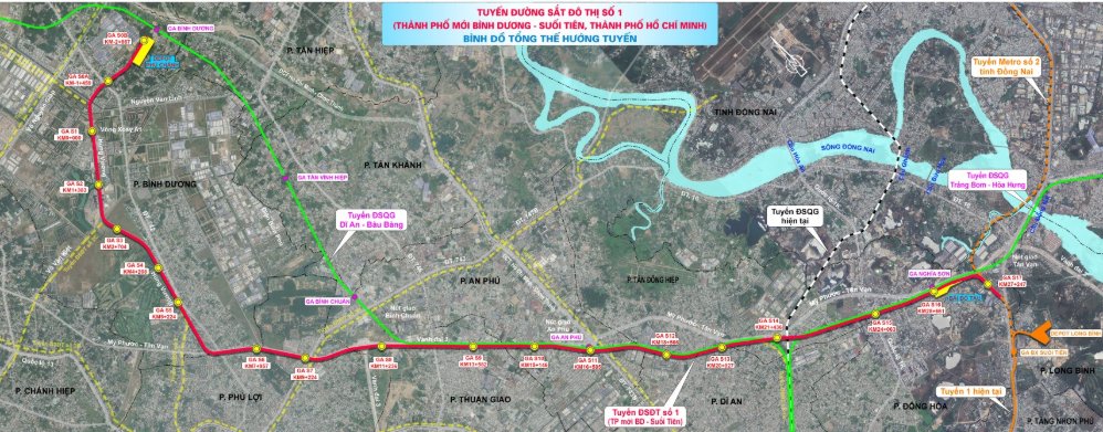 Hướng tuyến Metro Thành phố mới Bình Dương - Suối Tiên. Ảnh: MAUR