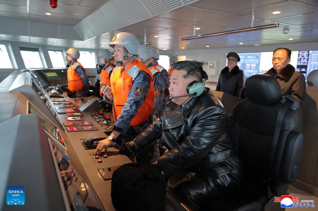 North Korean leader Kim Jong Un boards the Choe Hyon destroyer to inspect the operation of the crew and the combat readiness of weapon systems, March 5, 2026. Photo: KCNA/Xinhua