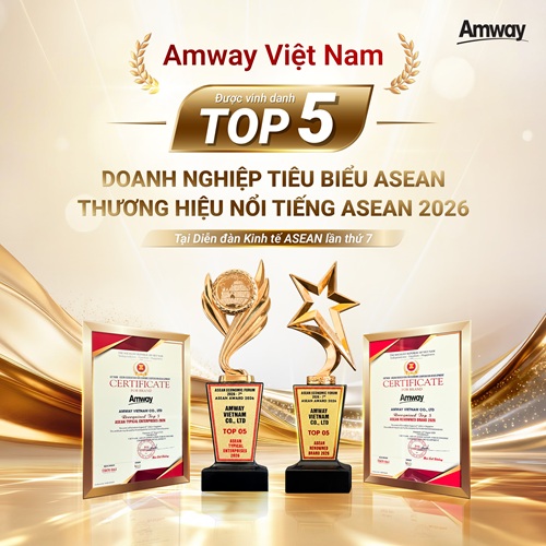 Amway Việt Nam được vinh danh ở hai hạng mục: Top 5 Doanh nghiệp tiêu biểu ASEAN và Top 5 Thương hiệu/ sản phẩm nổi tiếng ASEAN. Amway Việt Nam