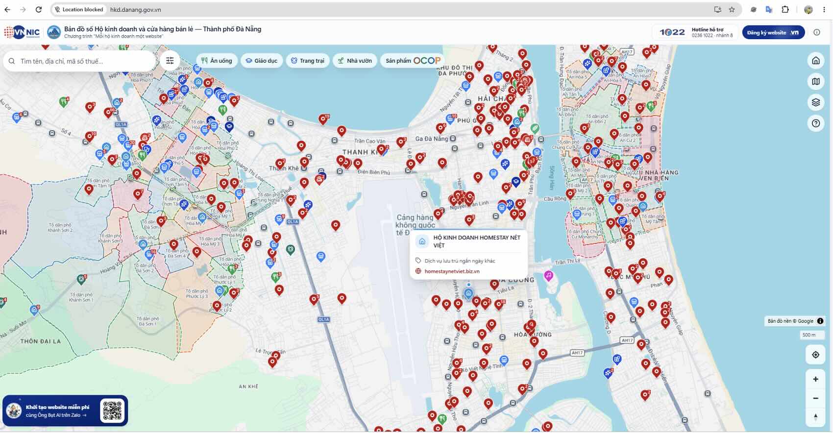 Map of business households and retail stores in Da Nang city. Photo: VNNIC