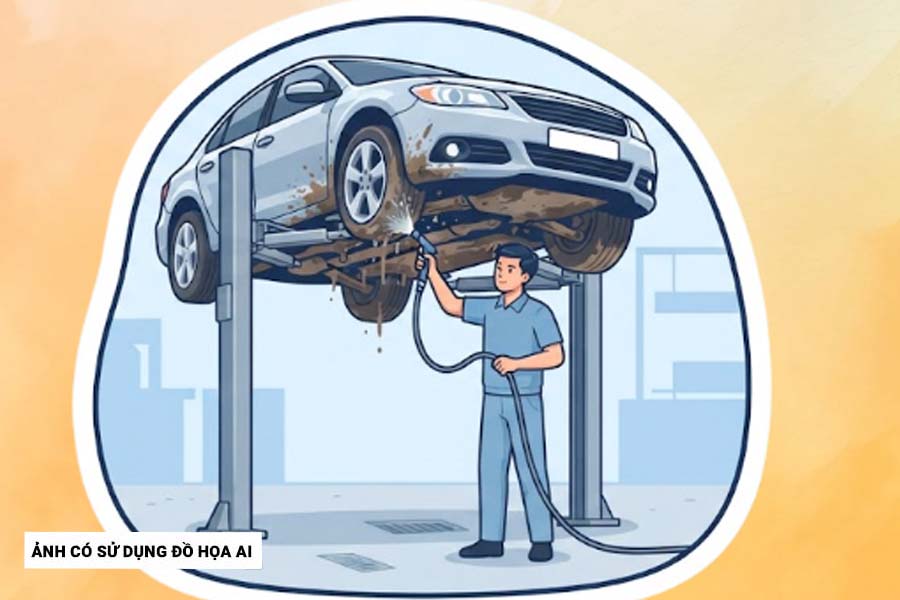 Notes when cleaning the undercarriage of a car after passing through mud