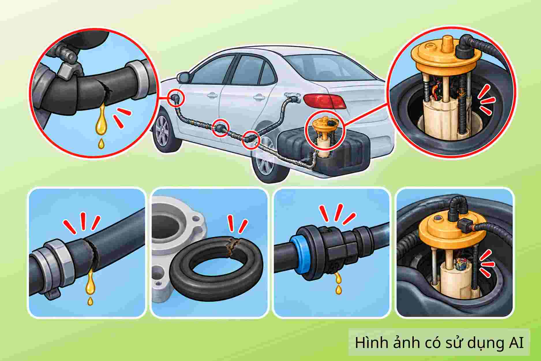 Car pipes and rubber joints can degrade over time, causing fuel leaks