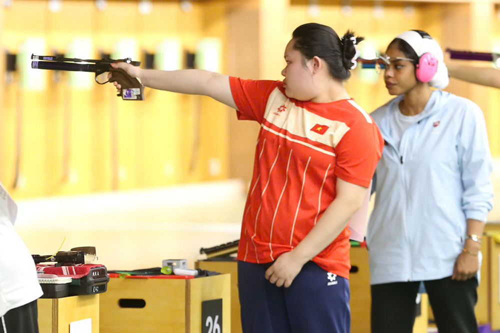 The Vietnamese women's shooting team won a bronze medal in the women's 10m air pistol team event at ASIAD 20. Photo: TTVN Delegation