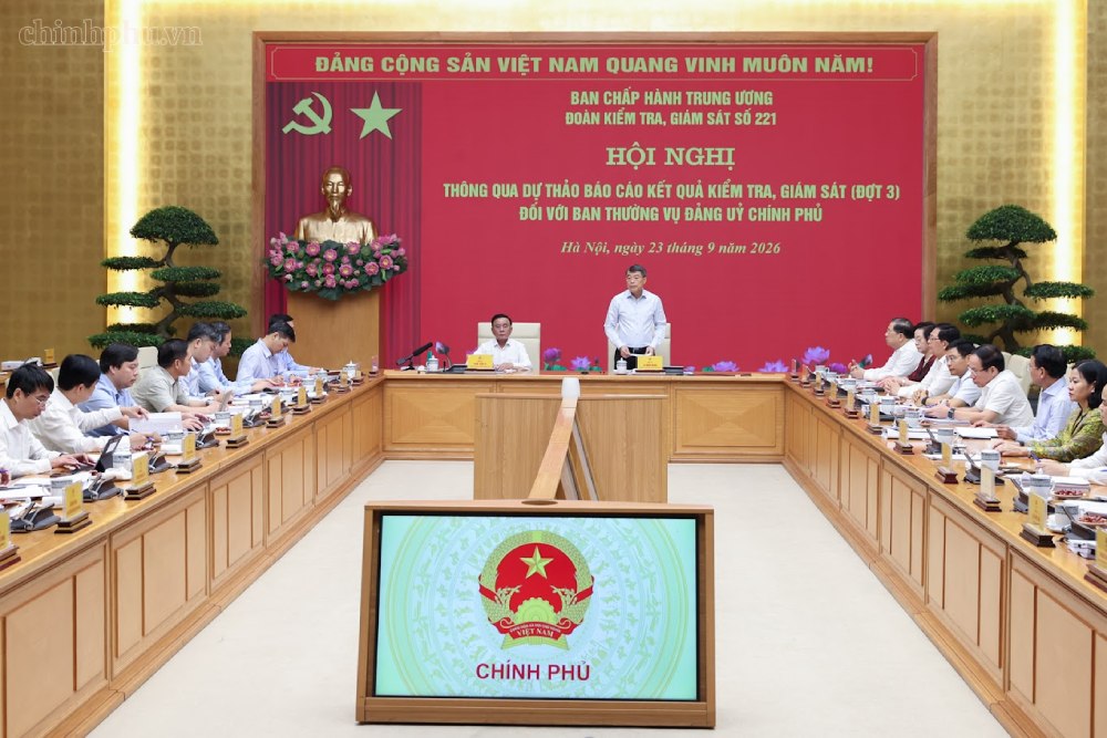 Hội nghị thông qua dự thảo báo cáo kết quả kiểm tra, giám sát (đợt 3) đối với Ban Thường vụ Đảng ủy Chính phủ. Ảnh: Chinhphu.vn