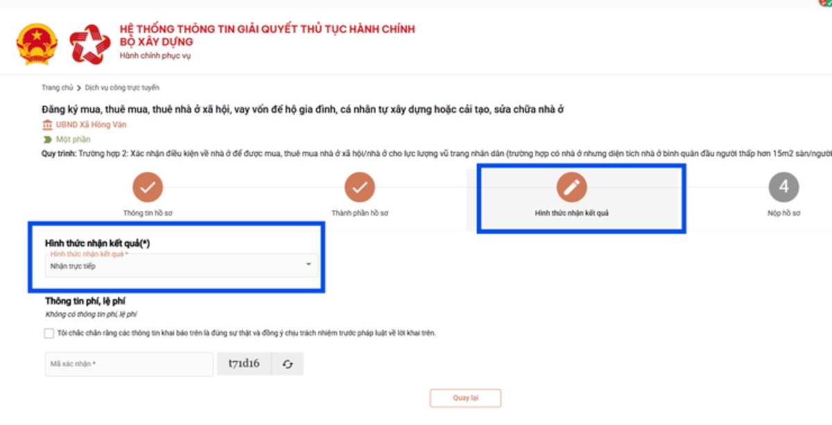 Lựa chọn hình thức nhận kết quả.