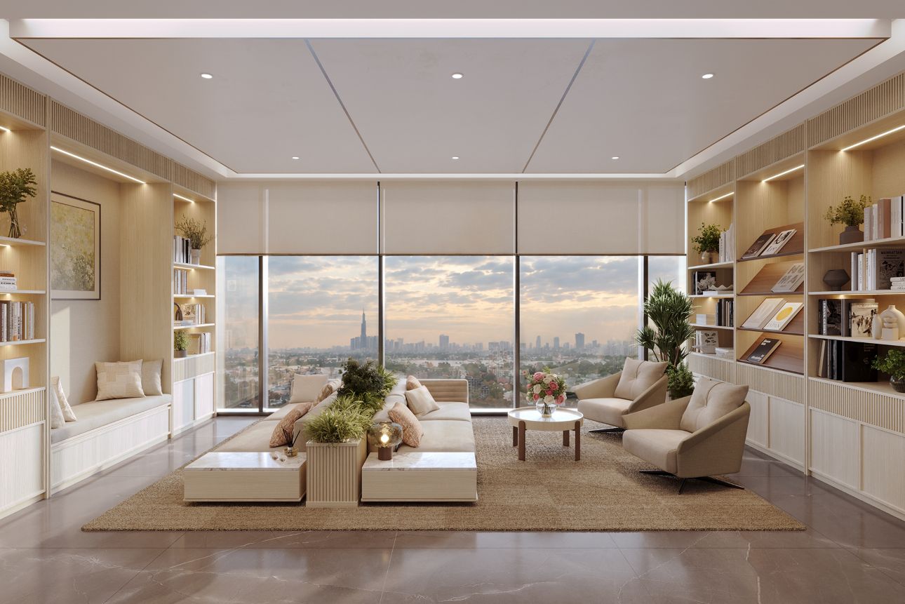 Phối cảnh không gian làm việc, đọc sách và trao đổi dành cho cư dân. Ảnh: MIK Group