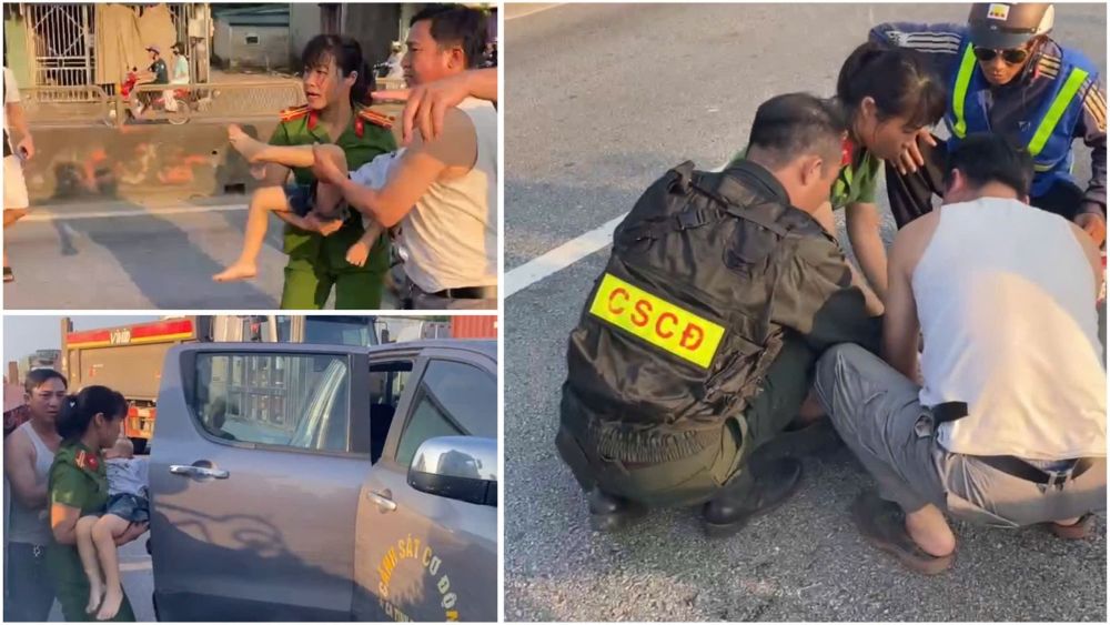Mobile Police Force, Thanh Hoa Provincial Police promptly took the traffic accident child to the emergency room. Photo: Thanh Hoa Police