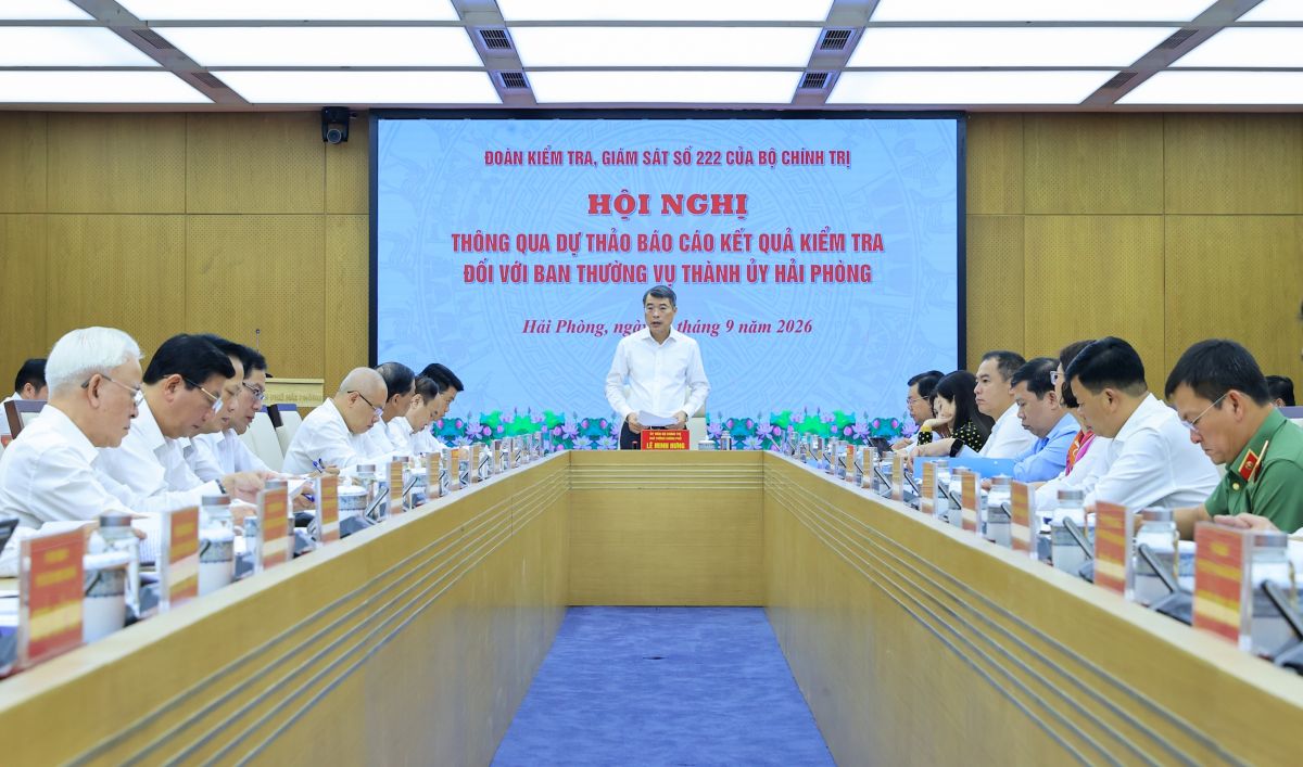 Thủ tướng Chính phủ chủ trì Hội nghị thông qua dự thảo Báo cáo kết quả kiểm tra, giám sát (đợt 3) đối với Ban Thường vụ Thành ủy Hải Phòng - Ảnh: chinhphu.vn/Nhật Bắc